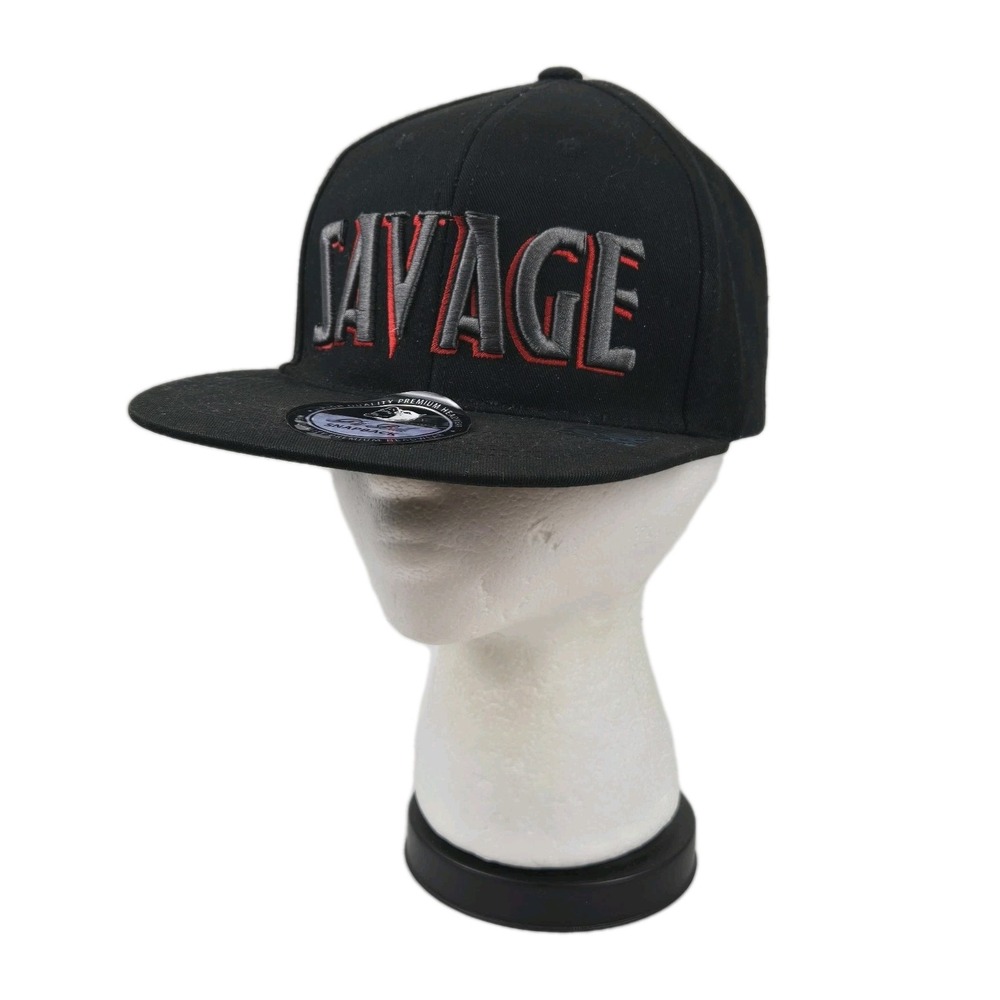Savage  PITBULL Snap Back Hat Flat Bill Black Red Cotton Adult Baseball Cap EUC